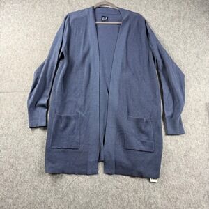 Gap Cardigan Sweater Womens L Blue Indigo Ribbed Open Front Cardigan Sweater NWT